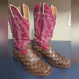 Boulet Women's Square Toe Pirarucu (fish) Boots Size 7.5 C